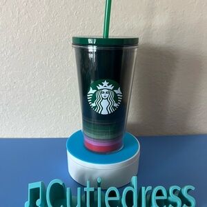 Starbucks Striped Tumbler with Green Lid